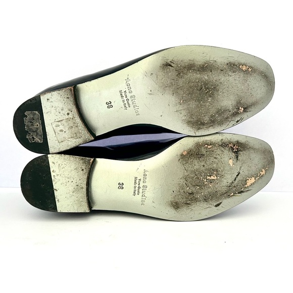 Acne Studios Loafer Shoe Flats Black Patent Leather Silver Metallic Gore Size 38 - Picture 12 of 13